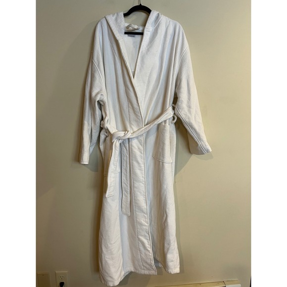 Plush Necessities Robe Bathrobe Hooded Full Length Waffle Terry White Size XL - Picture 2 of 5
